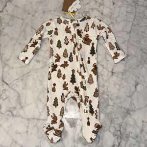 NWT Angel Dear Festive White Onesie with Tree, Reindeer and Cookies